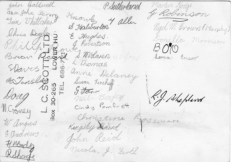 Khandallah School Form 1-2 1969 Photo Reverse - click on image for larger picture