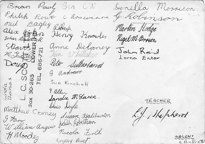 Khandallah School Form 1-2 1969 Photo Back - click on image for larger picture